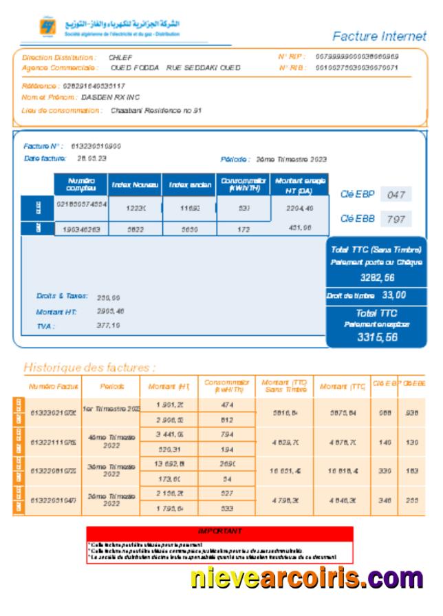 Societe Algerien Distribution internet utility business bill